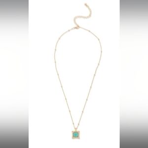 Gold Chain Necklace with Turquoise Square Pendant